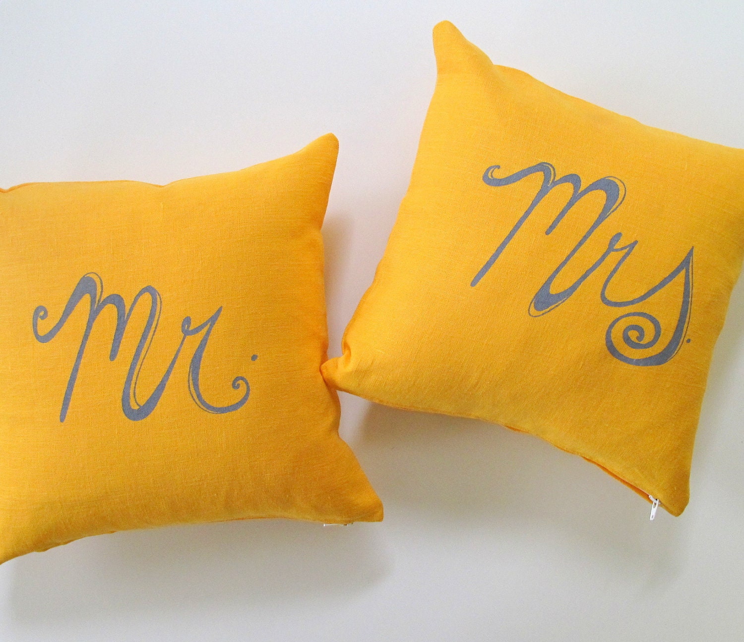 Set of 2 Decorative Pillow Covers - Mr. and Mrs. - 12 x 12 inches -  Made to order