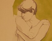 Jane (Green) paint on paper figure drawing female nude original signed