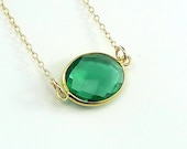 Emerald Quartz  Necklace 14K Gold Filled Solitaire Gemstone Handmade Minimalistic Fashion May Birthstone