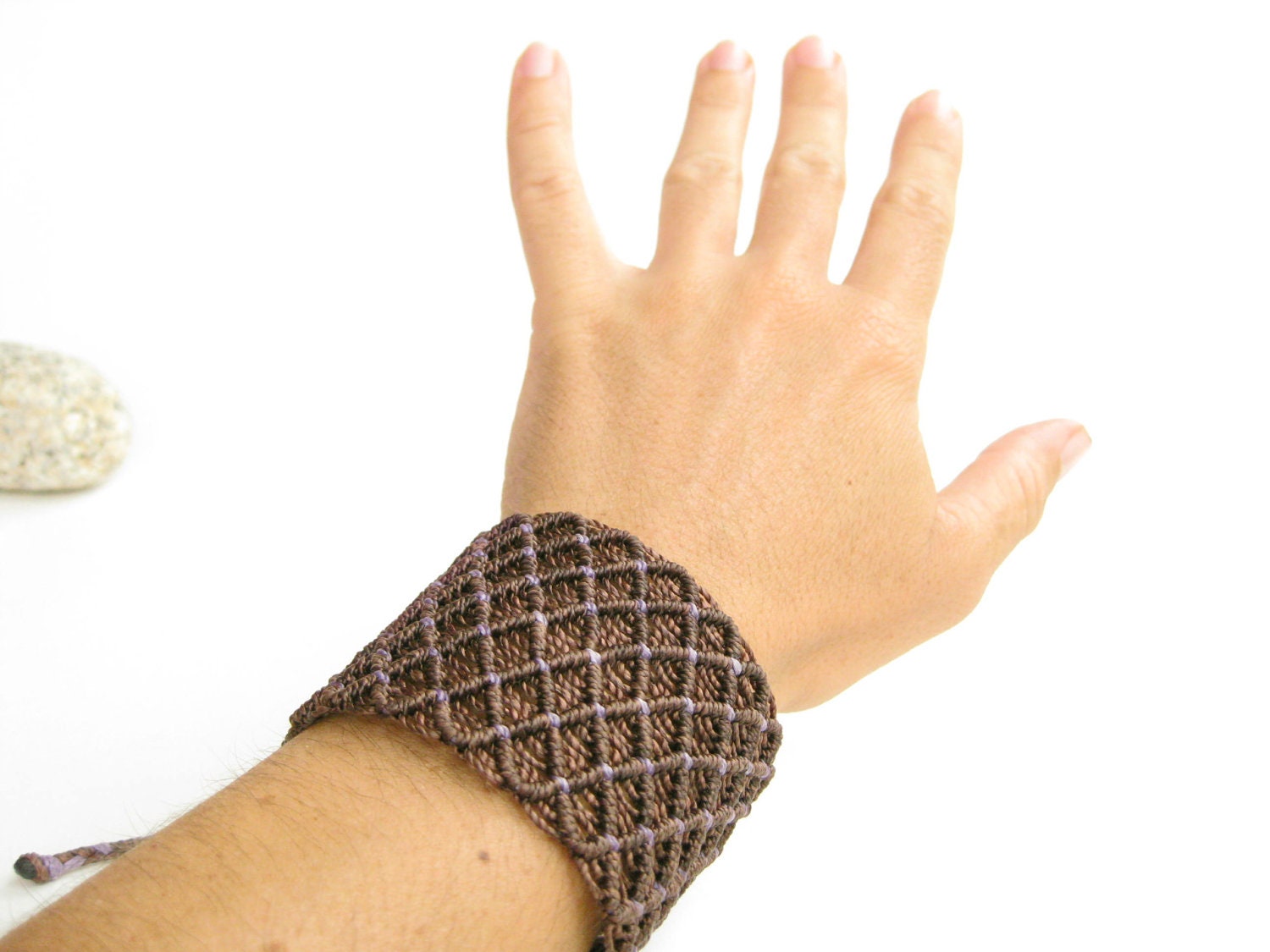 Bold Fiber Cuff Macramé Bracelet - Dark Brown - Hypoallergenic Metal free Summer Bracelet