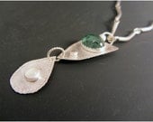 Sterling Silver Pendant and Necklace with 7.3 carat Tourmaline, Moonstone