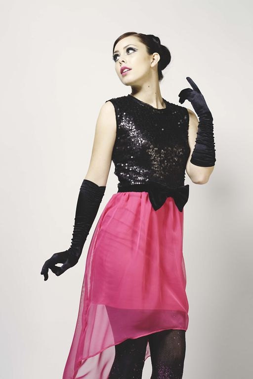 Black and Fuchsia Holiday Dress-Sequins, Velvet, and Chiffon