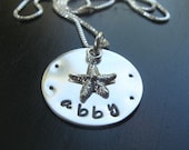 Starfish name necklace with dots, personalized, hand stamped