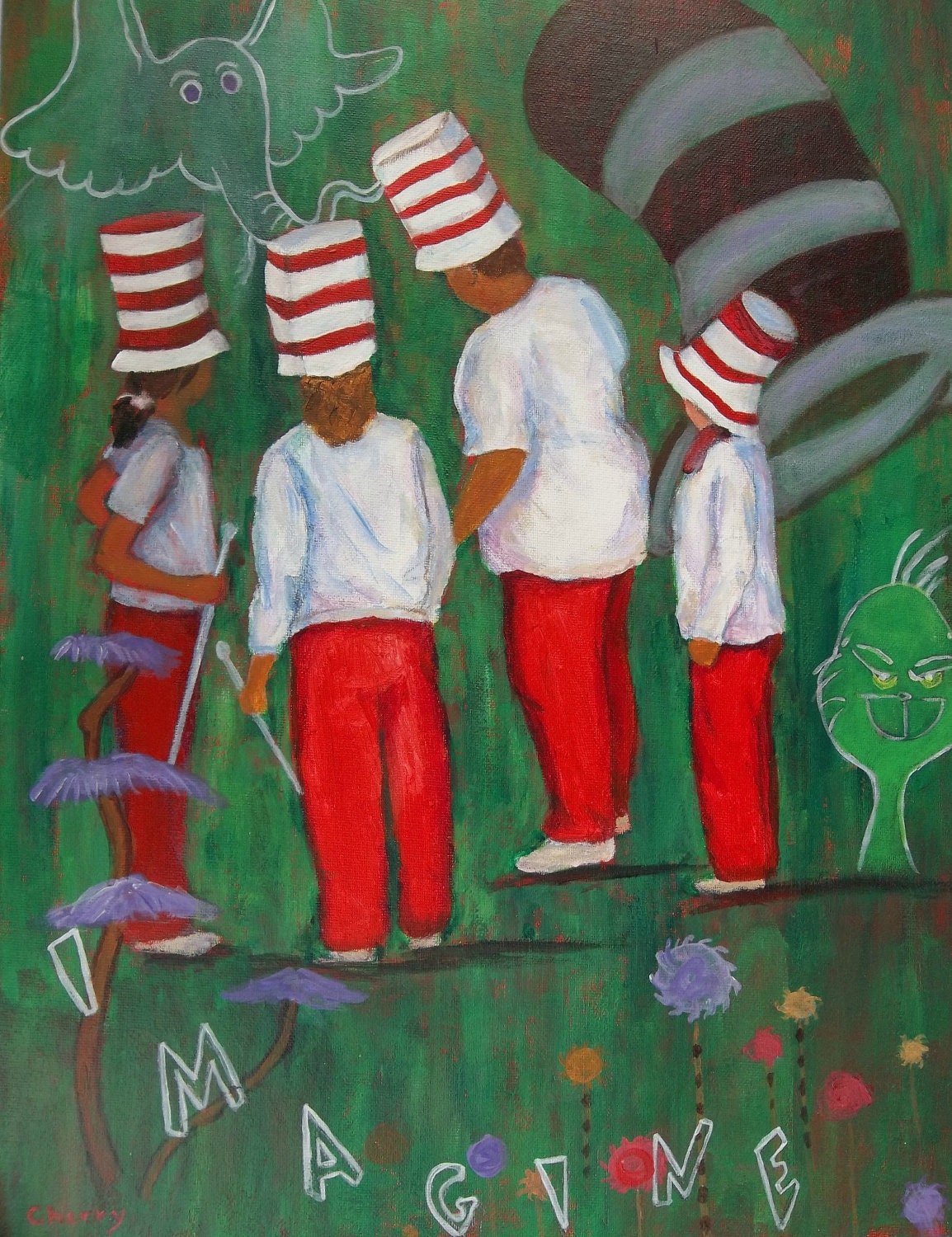 Acrylic Painting Of Children In Hats For Dr.Seuss Day