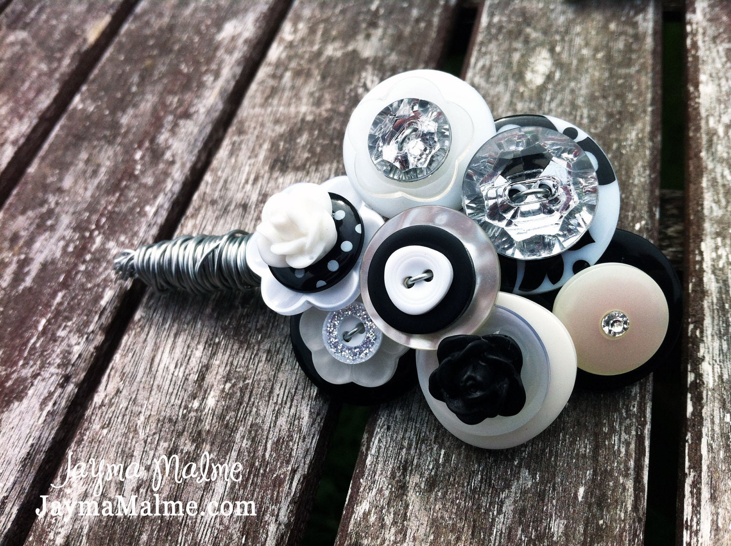 Black & White Button Boutonniere or Corsage Pin