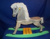 Brand New Gray Stained Handmade Wooden Rocking Horse