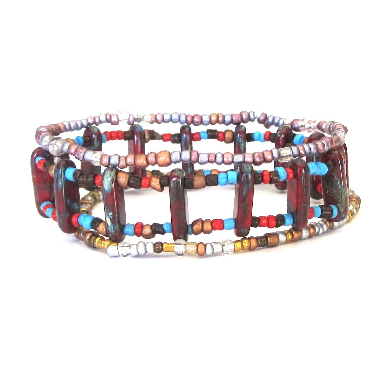 Country Cowgirl Boho Chic Czech Glass and Seed Bead Stretch Stack Bracelets Set of 3