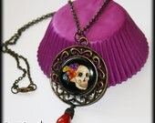 Calavera Skull Necklace with Carnelian Drop