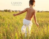 Boys or Girls White Cotton Lounge Pant - Drawstring Waist  Sizes 10-16