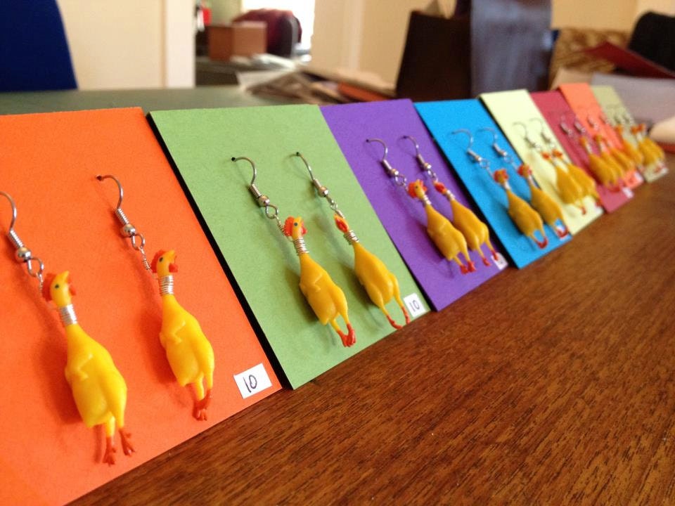 Novelty Rubber Chicken Earrings, Fun and Goofy Accessory