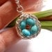 Birds Nest Necklace Solid Sterling Silver with Speckled Robins Eggs Gemstone Wire Wrapped