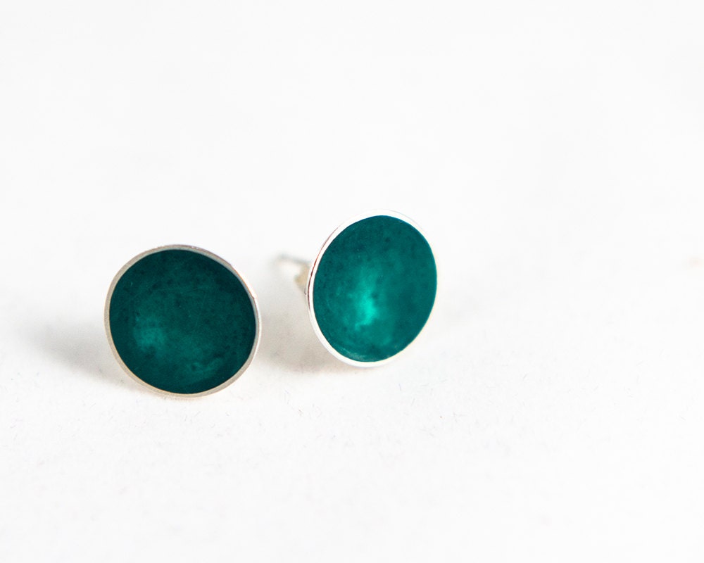 Another Day Post Earrings - sterling silver and dark aqua/teal resin