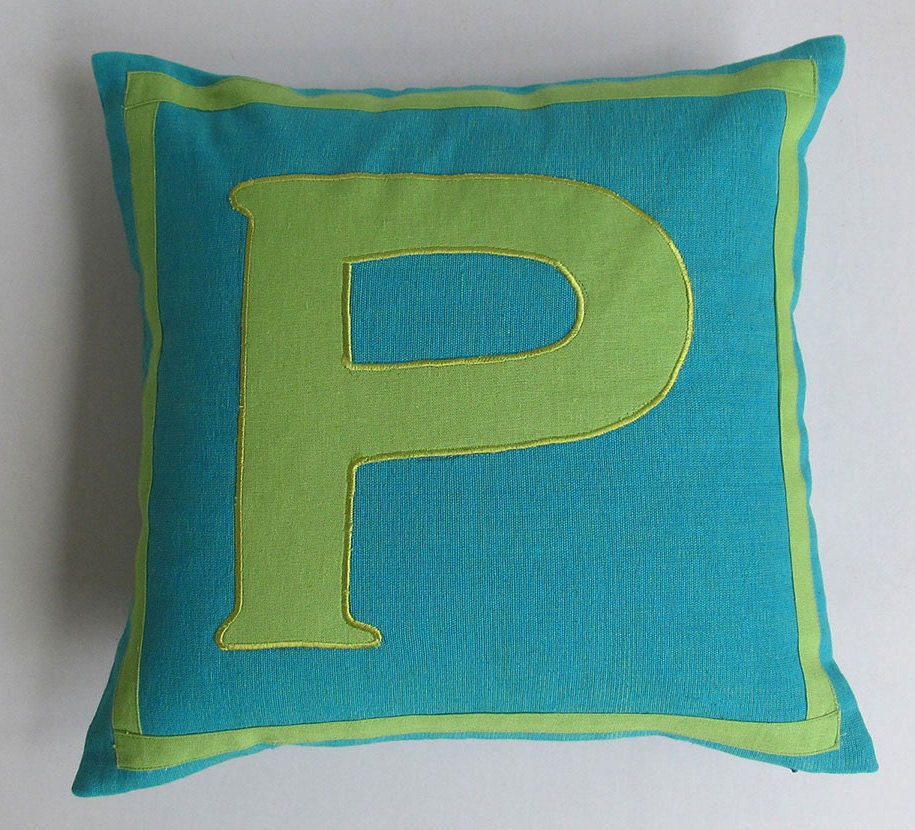 light teal blue and green monogrammed pillow covers 18 inch - Custom made - choose your colors