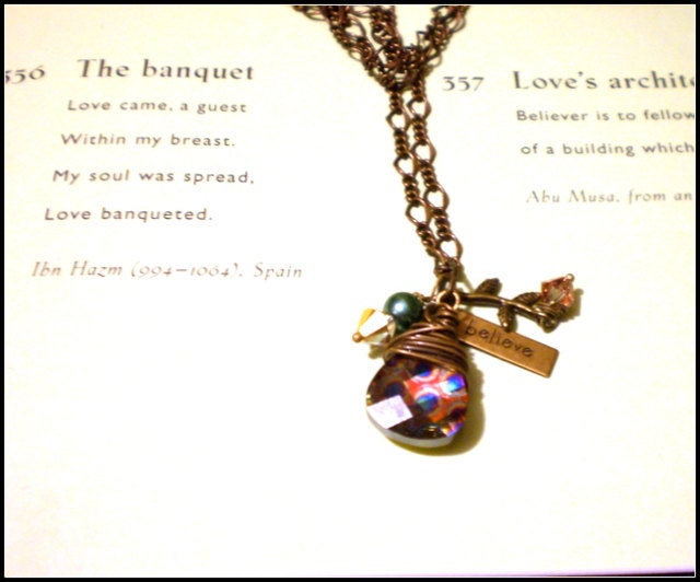 Believe Vintage Style Swarovski Wire Wrapped Peacock Briolette Necklace