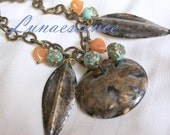 Reclaimed Painted Brass Turquoise Carnelian Necklace