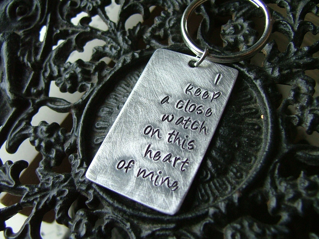 Lyrics Dog Tag Style Key Chain - I Keep A Close Watch On This Heart Of Mine by MyBella