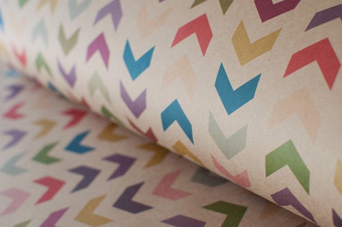 3 Sheets Follow the Arrow - Wrapping Paper - Herringbone - Chevron - Gift Wrap