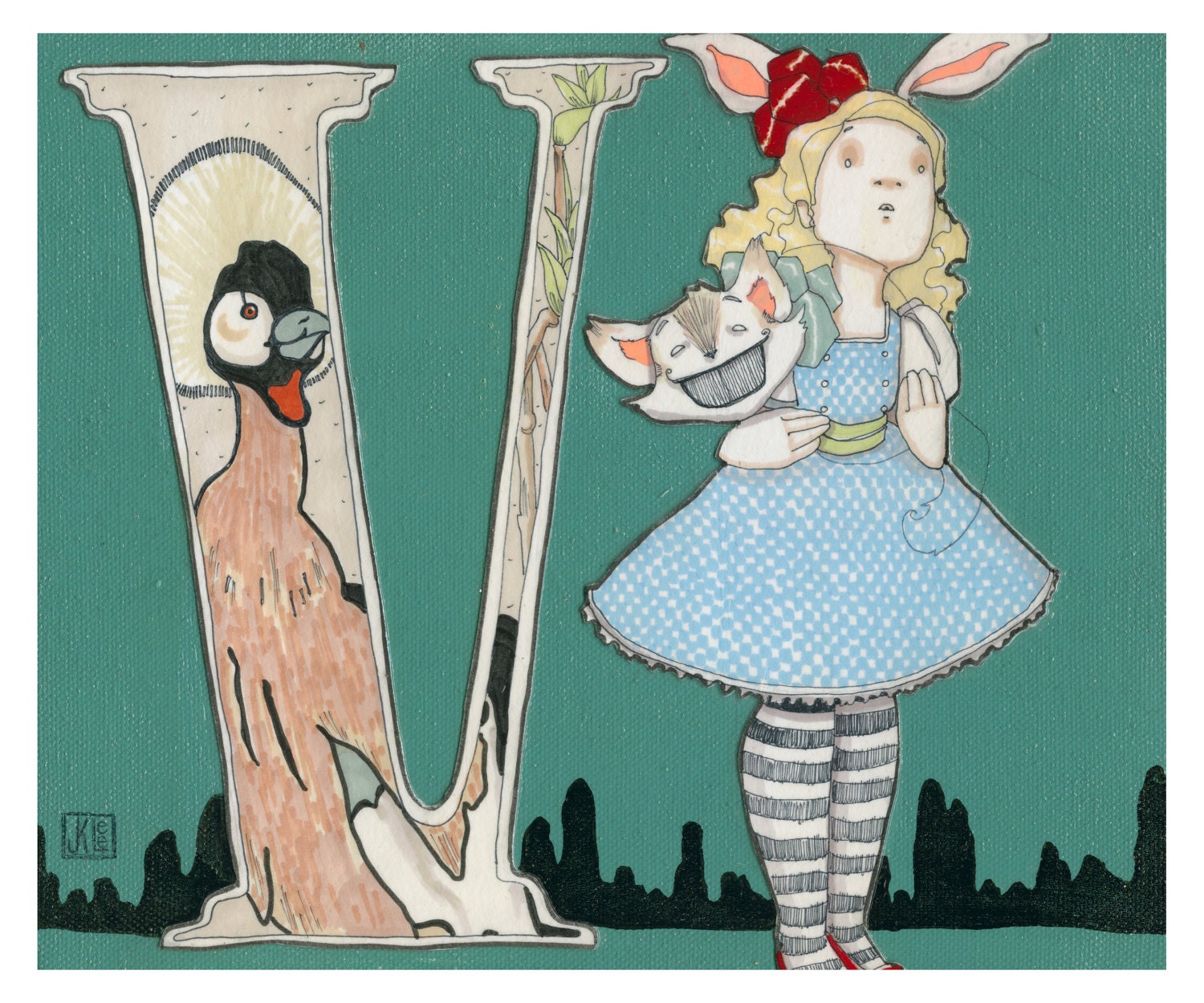 V is for Vanish- 9x7.5 Wonderland Alphabet Print