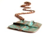 Fold Formed Verdigris Patina Square Pendant - Necklace - No.2 - Handmade Jewellery