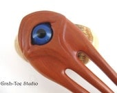 Hair Red Heart Wood Glass Eye Carved 3 Prong Mini  Hair forks Grahtoe studio