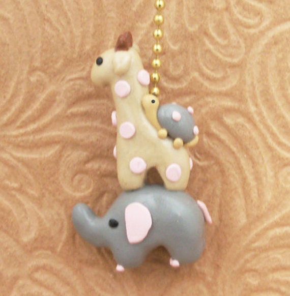 Ameila - Gray elephant, beige giraffe, gray turtle fan pull - Nursery