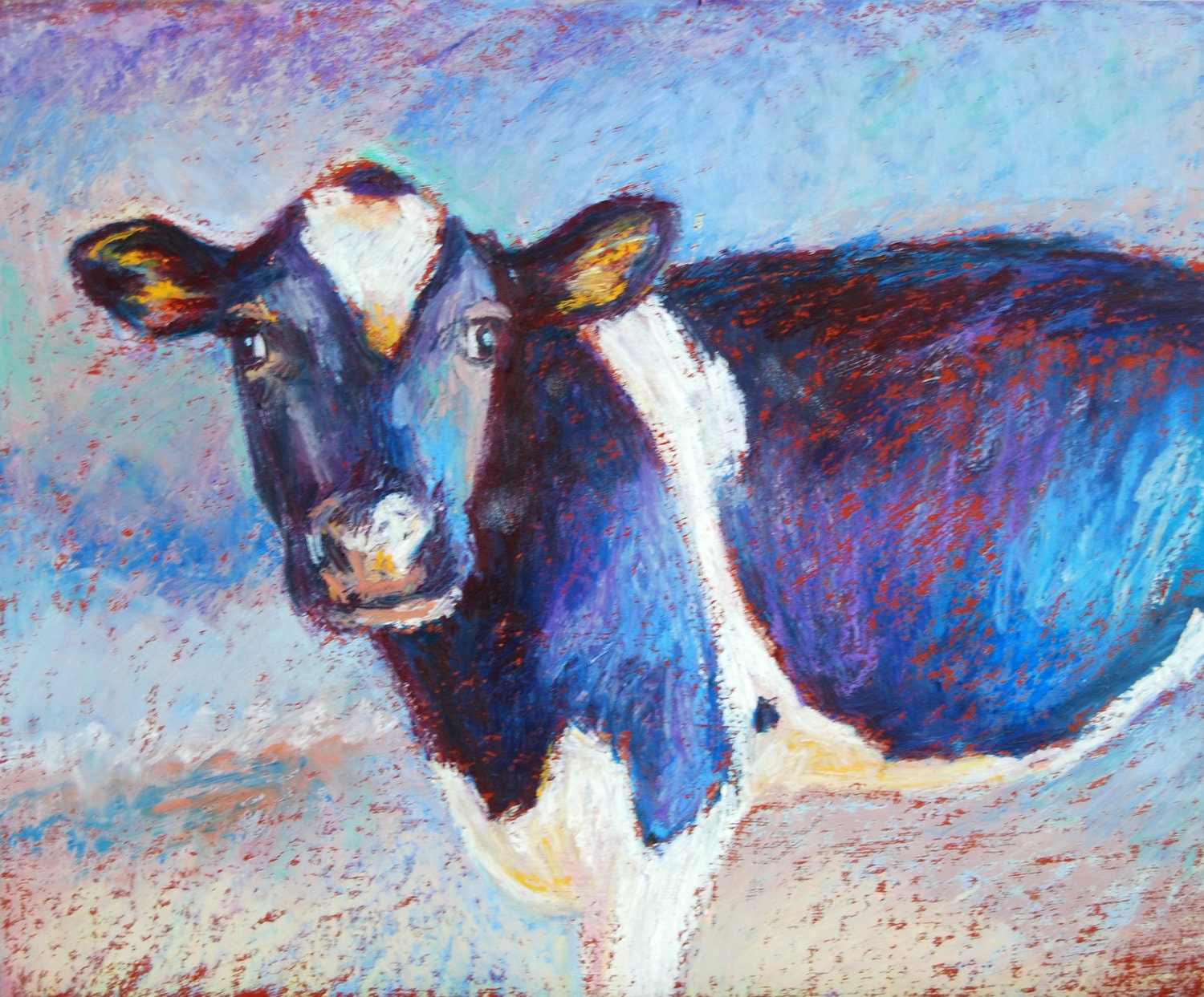 Cow Painting, 8 x 10 Original Oil Pastel Painting, Bonnie the Cow by Bethany Bryant