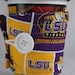 Coffee  cozy, LSU Louisiana State University, Bayou Bengals, Fighting Tigers team, Handmade quilted reusable fabric coffee cup sleeve