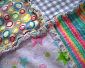 Stars and Circles in Purple Flannel Rag Edge Quilt Blanket
