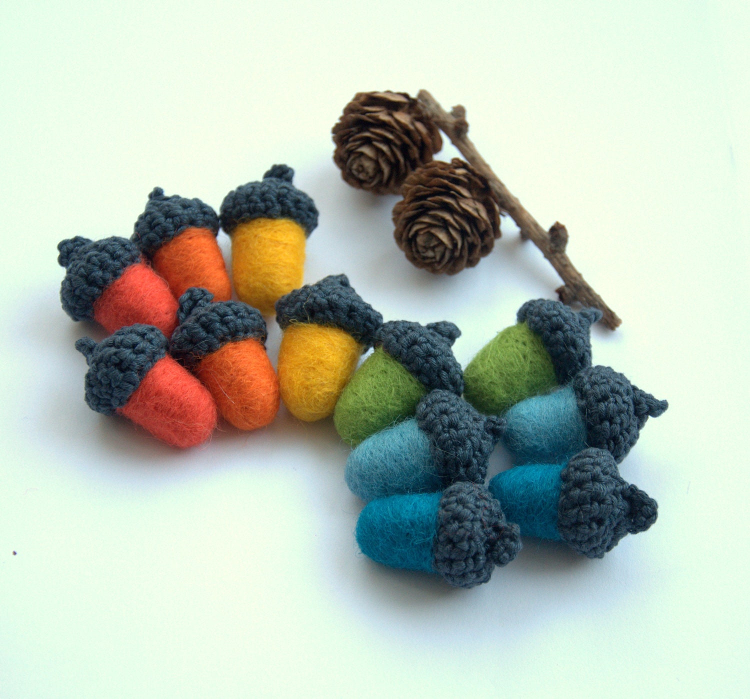 Rainbow Birthday decor felted acorn set of 12 small Waldorf toy montessori decoration ornament gift children party garland kids favor