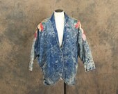 vintage Avant Garde Jean Jacket - 80s Denim Applique Cocoon Coat Sz S M L