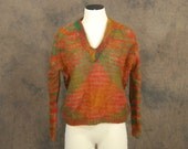 vintage 60s Sweater - Mohair Sweater - Green and Orange Space Dyed Sweater SZ M L