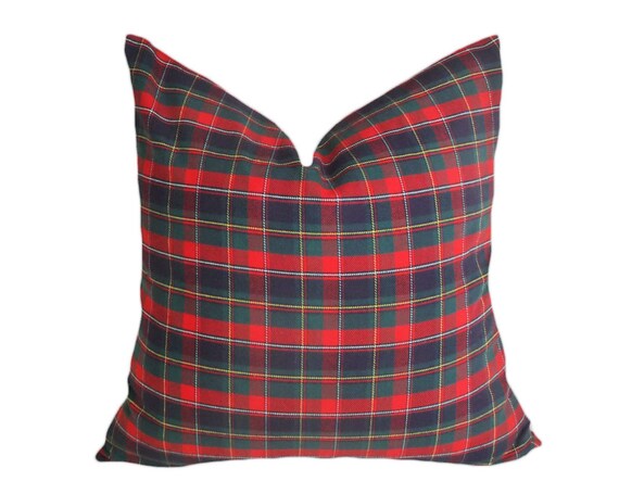 Plaid Decorative Pillows, Colorful Canadian Plaid Throw Pillow, Quebec Tartan, Red Blue Green, Couch Cushion Cover,  Christmas Decor, 18x18