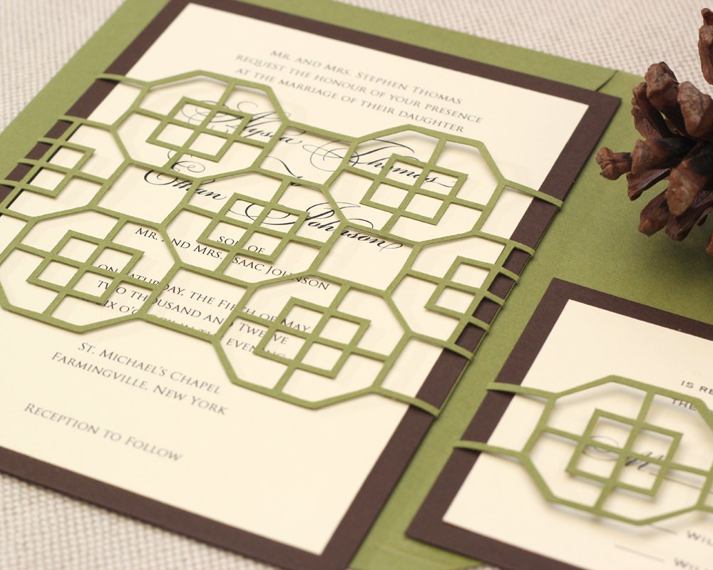 Glacier Fret Wedding Invitation Sample - unique, cutout, trellis wrap design with customizable colors