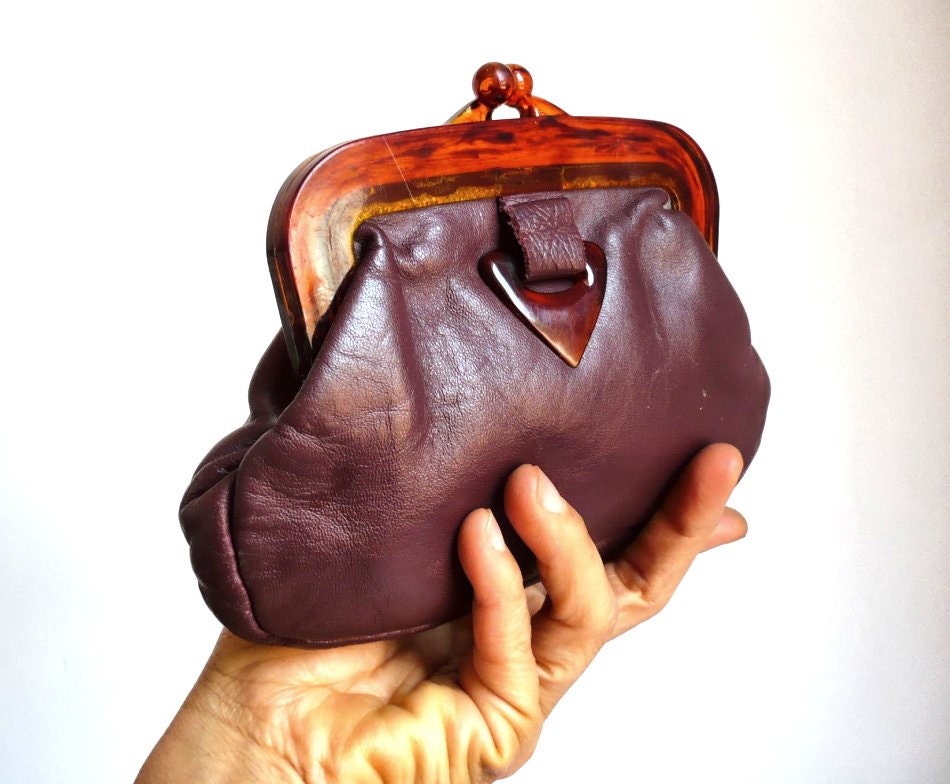 LUCIE French Vintage 50s Brown Leather Purse