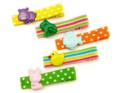 Zoo Hair Clips Set, Animal Hair Clips, Animal Clippies Colorful Bright Polka Dots Stripes Hippo Frog Bunny Fish Ducky Woodland Kawaii