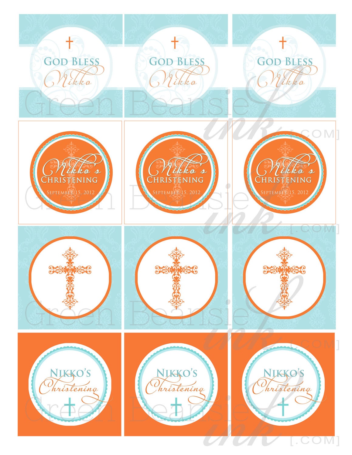 BAPTISM OR CHRISTENING Printable Cupcake Toppers - Orange and Turquoise Il_170x135