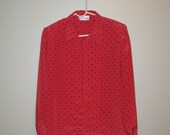 SALE - 1980s Blouse / Red and Black / Silky  Blouse / Office Fashion / Large / Women / Petite