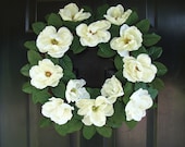 24 inch White Magnolia Wreath, Wedding Wreath, Wedding Decor, White Magnolia Silk Wreath, Southern Decor, Southern Style