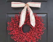 Christmas Wreath, Berry Wreath, Personalized Christmas Ribbon, Holiday Decor, Merry Christmas Front Door Wreath