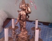 vintage crystal chandelier cherub angel brass bronze 4 arm electric chic cottage prairie antique
