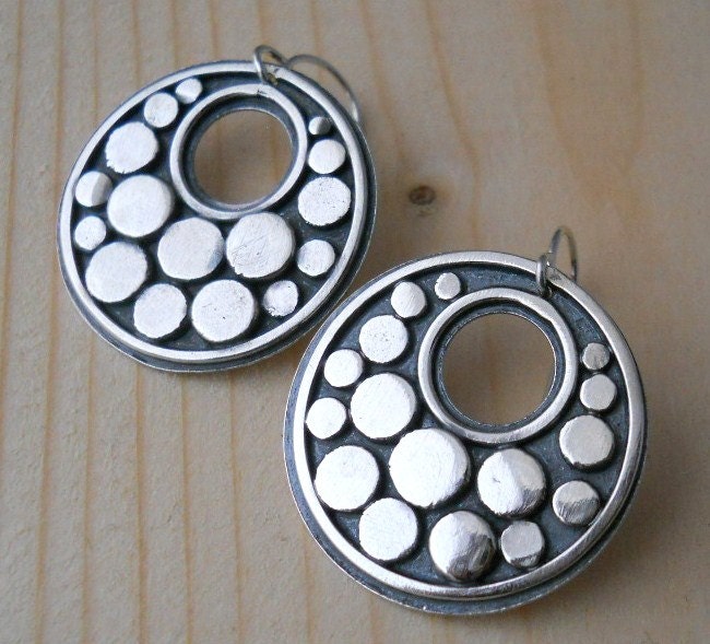 textured disk hoop earrings, made to order, sterling silver, gift for her, dangle earrings