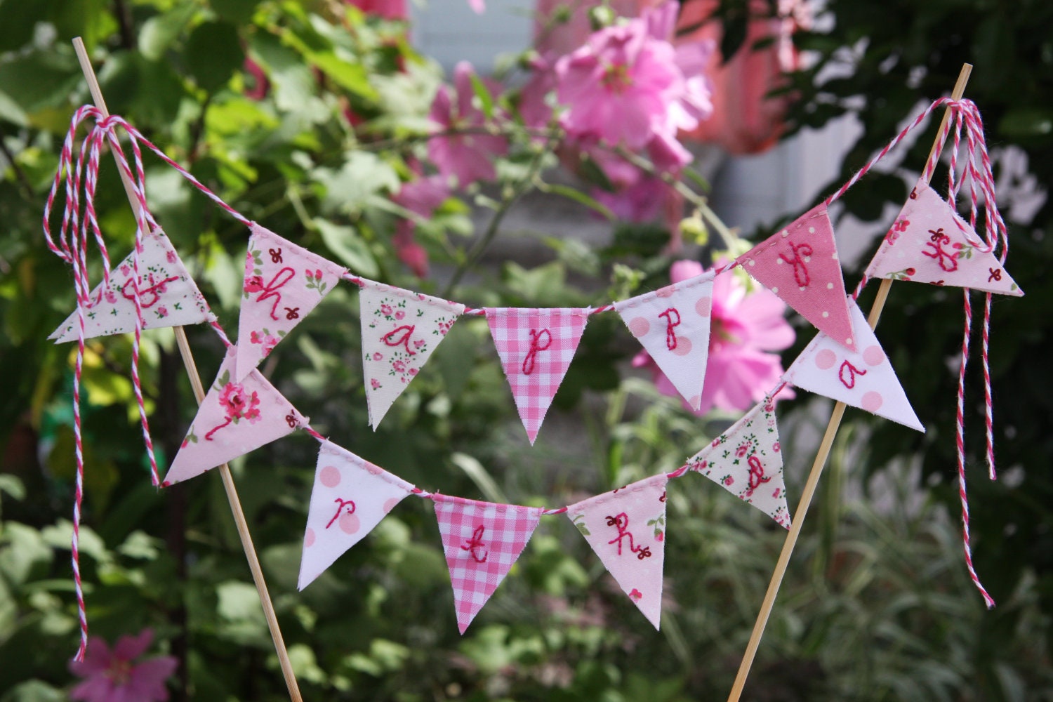 Cake Bunting Pretty Pinks HAPPY BIRTHDAY Fabric Cake Topper for Weddings Birthday Party and Baby Showers Custom made to order