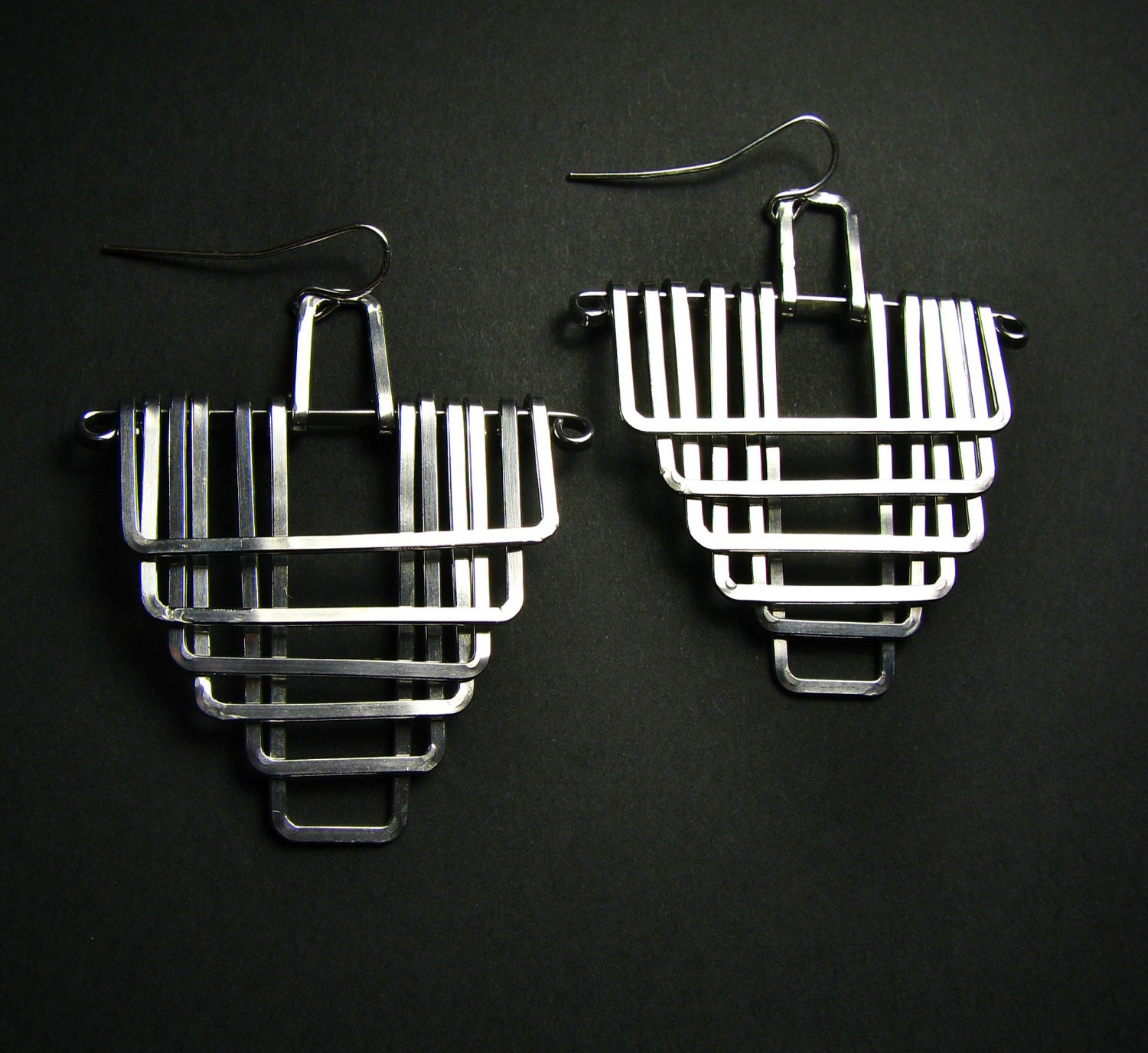 Geometric Earrings - Falling Temple Design - Aluminum
