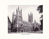 1903 Photograph - Canterbury Cathedral - Vintage Antique Home Decor Book Plate Art for Framing 100 Years Old