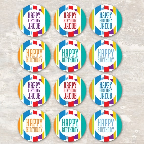 PRINT & SHIP Mod Stripe Birthday Party Cupcake Toppers (set of 12) Il_570xn
