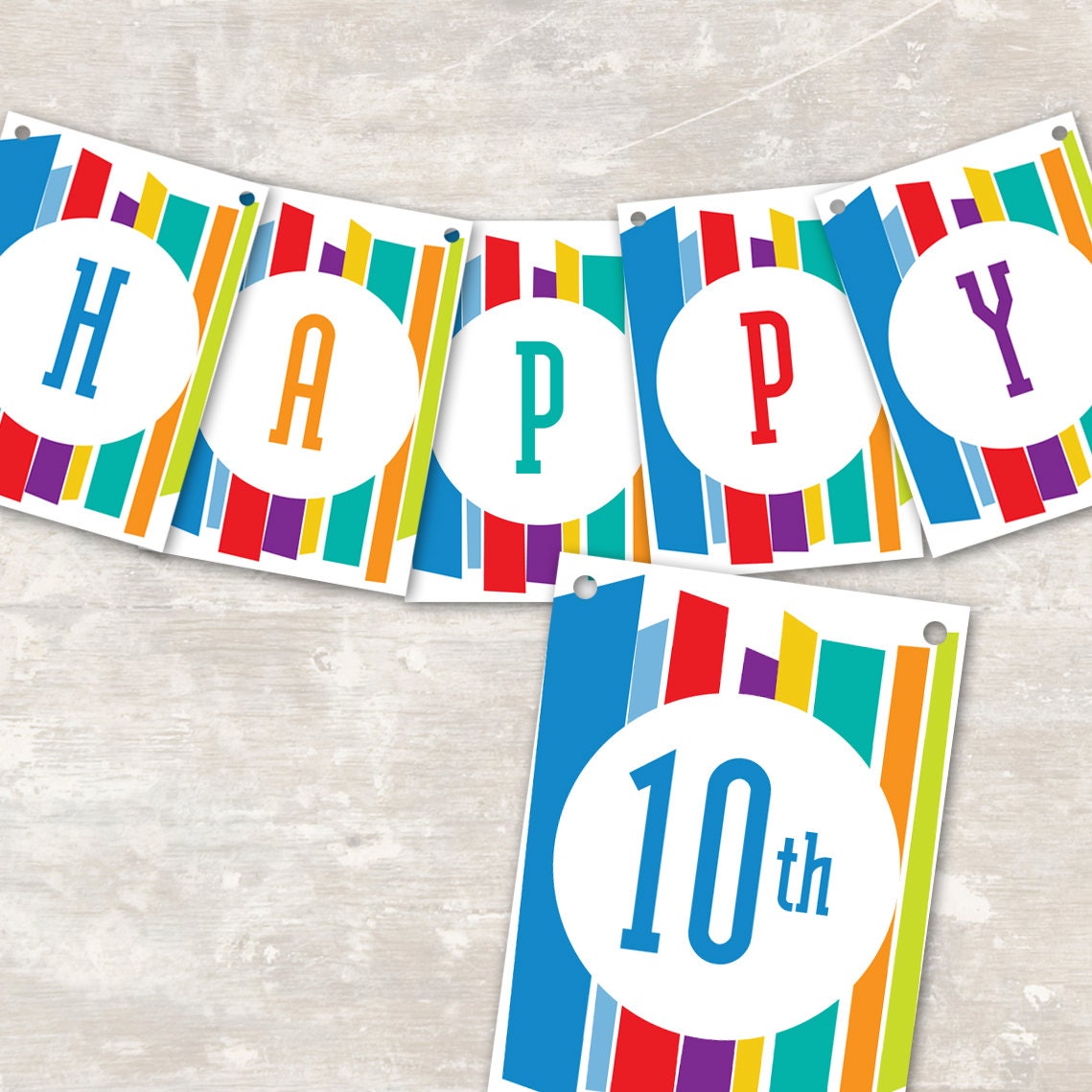 PRINT & SHIP Mod Stripe Birthday Party Pennant Banner ("Happy 1st Birthday") Il_570xn