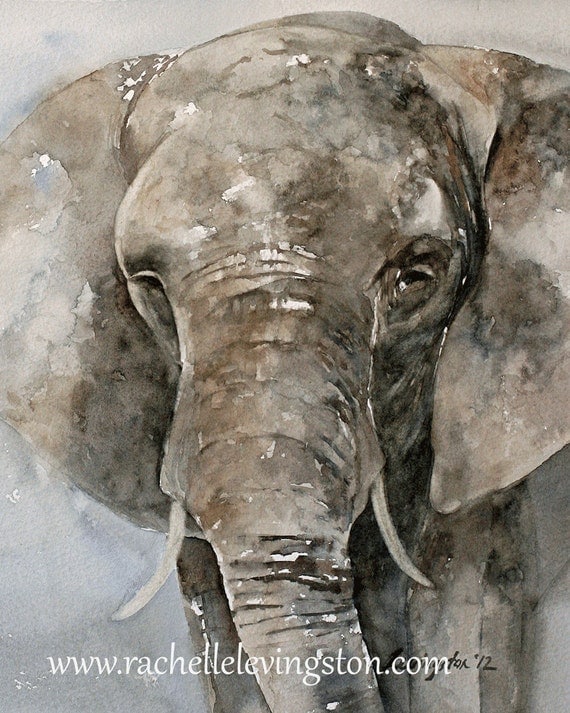 Large Elephant PRINT art Africa Home Decor 11 x14 Watercolor Elephant art Painting baby nursery decor wall decor grey blue gray brown jungle