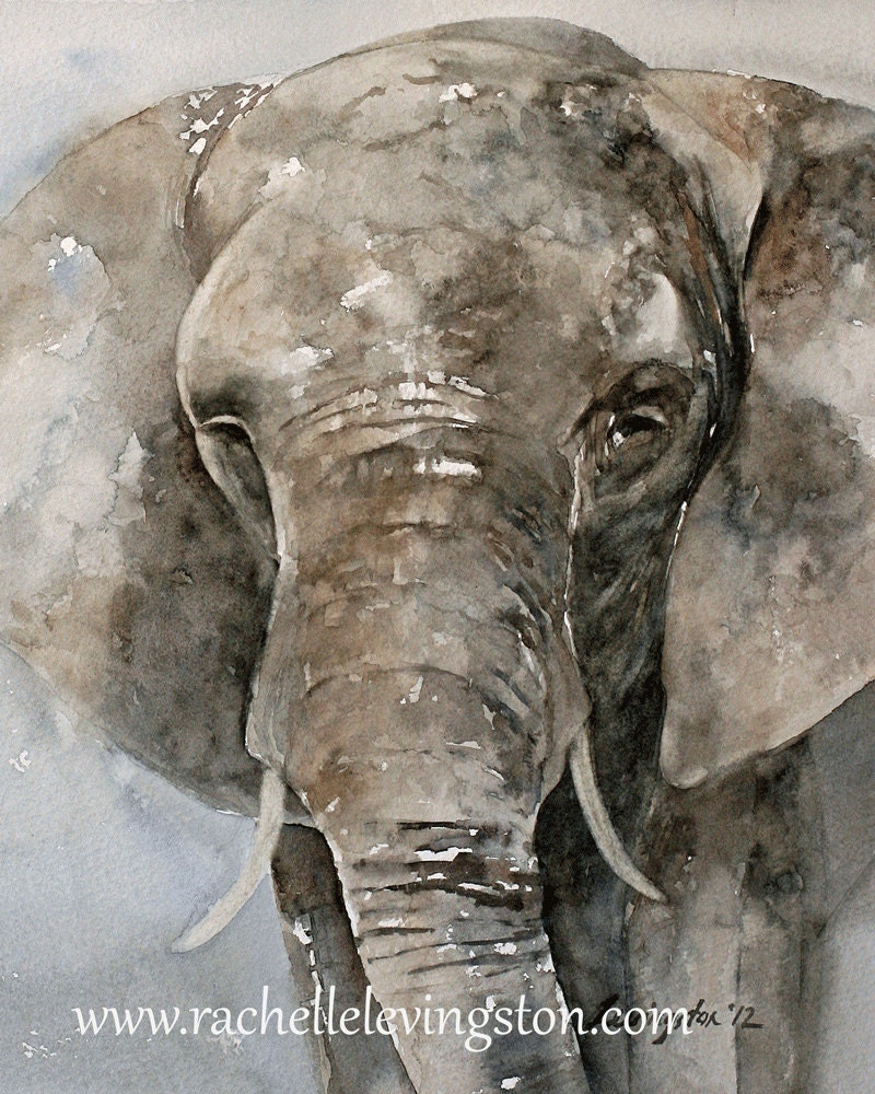 Large Elephant PRINT art Africa Home Decor 11 x14 Watercolor Elephant art Painting baby nursery decor wall decor grey blue gray brown jungle