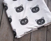 Black Cats Organic Cotton Knit Fabric - 1 yard - Whimsical Kids Apparel Bedding Fabric - Exclusive to SewnNatural