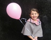 Girls Cape in Pink and Gray with Peter Pan Collar - Fall Winter Boiled Wool Capelet Size 12 months 1T to 3T - Holiday Party Fashion Shrug